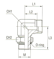 Adjustable DIN Male Stud Elbow with O-Ring and Washer Thread Metric Parallel - Body Only