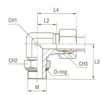 Adjustable DIN Male Stud Elbow with O-Ring and Washer Thread Metric Parallel - Equipped B3 Ring