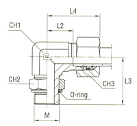 Adjustable DIN Male Stud Elbow with O-Ring and Washer Thread Metric Parallel - Equipped B4 Ring