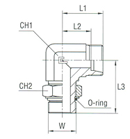 Adjustable DIN Male Stud Elbow with O-Ring Thread UNF/UN-2A - Body Only