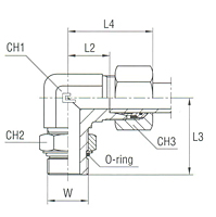 Adjustable DIN Male Stud Elbow with O-Ring Thread UNF/UN-2A - Equipped B4 Ring