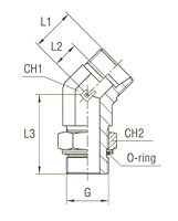 Adjustable DIN Male 45° Stud Elbow with O-Ring and Washer Thread BSP Parallel - Body Only