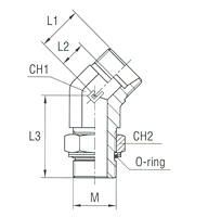 Adjustable DIN Male 45° Stud Elbow with O-Ring and Washer Thread Metric Parallel - Body Only