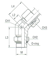 Adjustable DIN Male 45° Stud Elbow with O-Ring and Washer Thread Metric Parallel - Equipped B3 Ring