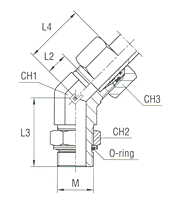 Adjustable DIN Male 45° Stud Elbow with O-Ring and Washer Thread Metric Parallel - Equipped B4 Ring