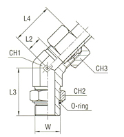 Adjustable DIN Male 45° Stud Elbow with O-Ring Thread BSP Parallel - Equipped B3 Ring