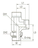 Adjustable DIN Male Stud Barrel Tee with O-Ring and Washer Thread Metric Parallel - Body Only