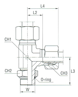 Adjustable DIN Male Stud Barrel Tee with O-Ring Thread UNF/UN-2A - Equipped B3 Ring