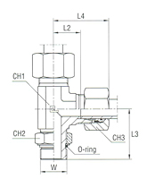 Adjustable DIN Male Stud Barrel Tee with O-Ring Thread UNF/UN-2A - Equipped B4 Ring