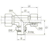 Adjustable DIN Male Stud Branch Tee with O-Ring and Washer Thread BSP Parallel - Equipped B3 Ring