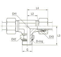 Adjustable DIN Male Stud Branch Tee with O-Ring and Washer Thread BSP Parallel - Equipped B4 Ring