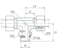 Adjustable DIN Male Stud Branch Tee with O-Ring and Washer Thread Metric Parallel - Equipped B3 Ring