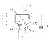 Adjustable DIN Male Stud Branch Tee with O-Ring Thread UNF/UN-2A - Equipped B3 Ring