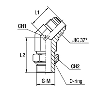 45° Adjustable Male Stud Elbow with O-ring Thread UNF/UN-2A - O-ring Body