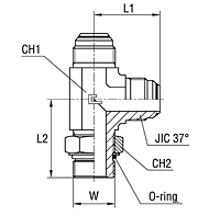 Adjustable Male Stud Barrel Tee with O-ring Thread UNF/UN-2A - O-ring Body