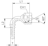 90° Elbow Thurst-Wire/Slip-On Nut - 60° Cone with O-Ring Parallel Metric Thread X