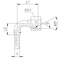 90° Elbow Thurst-Wire/Slip-On Nut - 60° Cone with O-Ring Parallel Metric Thread Y