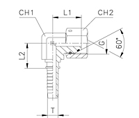 90° Compact Elbow Thurst Wire - 60° Cone with O-Ring Parallel GAS Thread