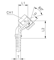 45° Elbow Thurst-Wire/Slip-On Nut - 60° Cone with O-Ring Parallel GAS Thread Y