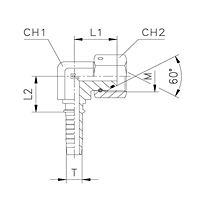 Comepact 90 Elbow Wire-Thurst Nut - 60 Cone with O-Ring Parallel Metric Thread