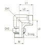 Adjustable DIN Male Stud Elbow with O-Ring and Washer Thread Metric Parallel - Body Only